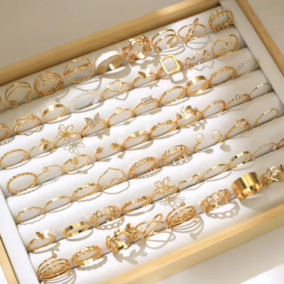 Gold-Tone Ring Set for Women | Vintage Stackable Fashion Rings