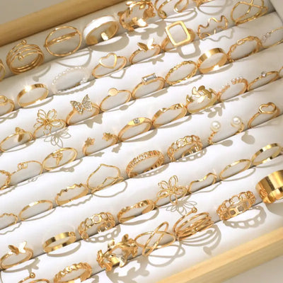 Gold-Tone Ring Set for Women | Vintage Stackable Fashion Rings