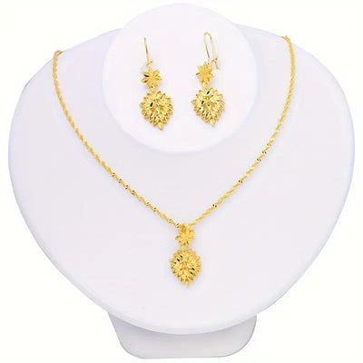 Gold Plated Leaf Jewelry Set for Wedding and Formal Wear